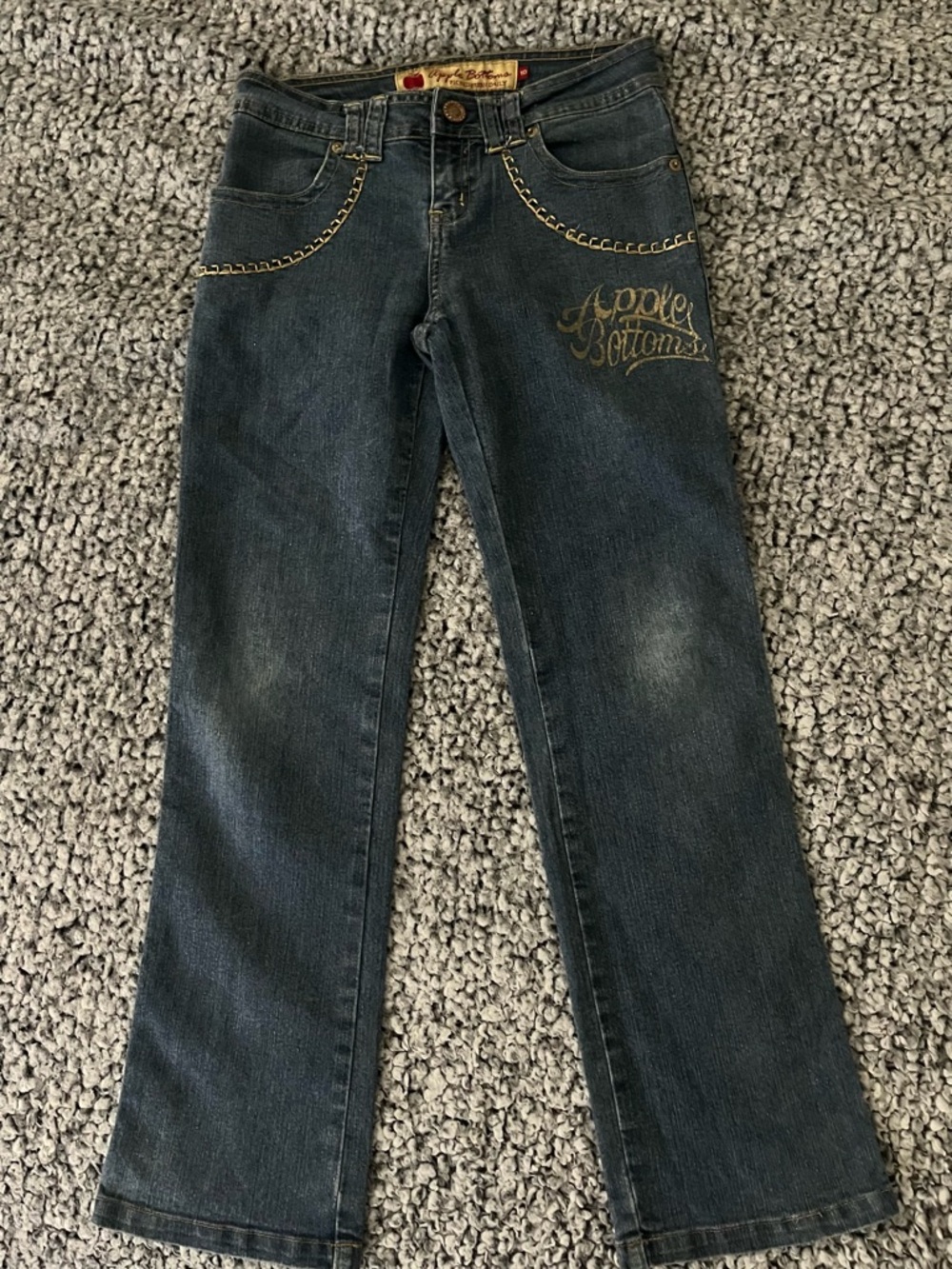 Apple Bottoms Women's Dark Wash Flare Jeans with Gold Embroidery